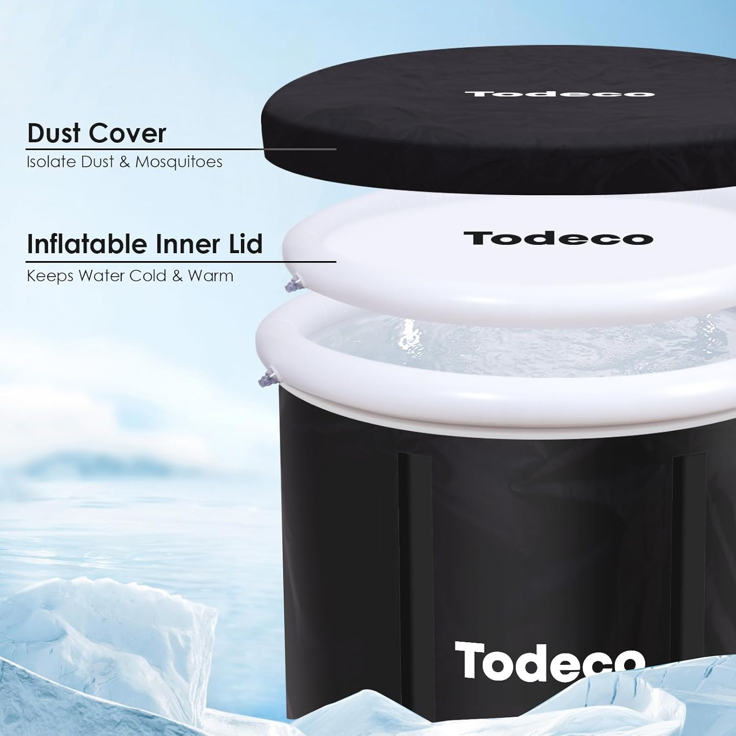 Todeco Ice Bath Tub, Portable Ice Plunge Bath Tub for Athletes,Folding Bathtub Inflatable Cold Therapy Hot Tub Spa Bucket for Adults, Indoor or Outdoor,Large Size image number 3