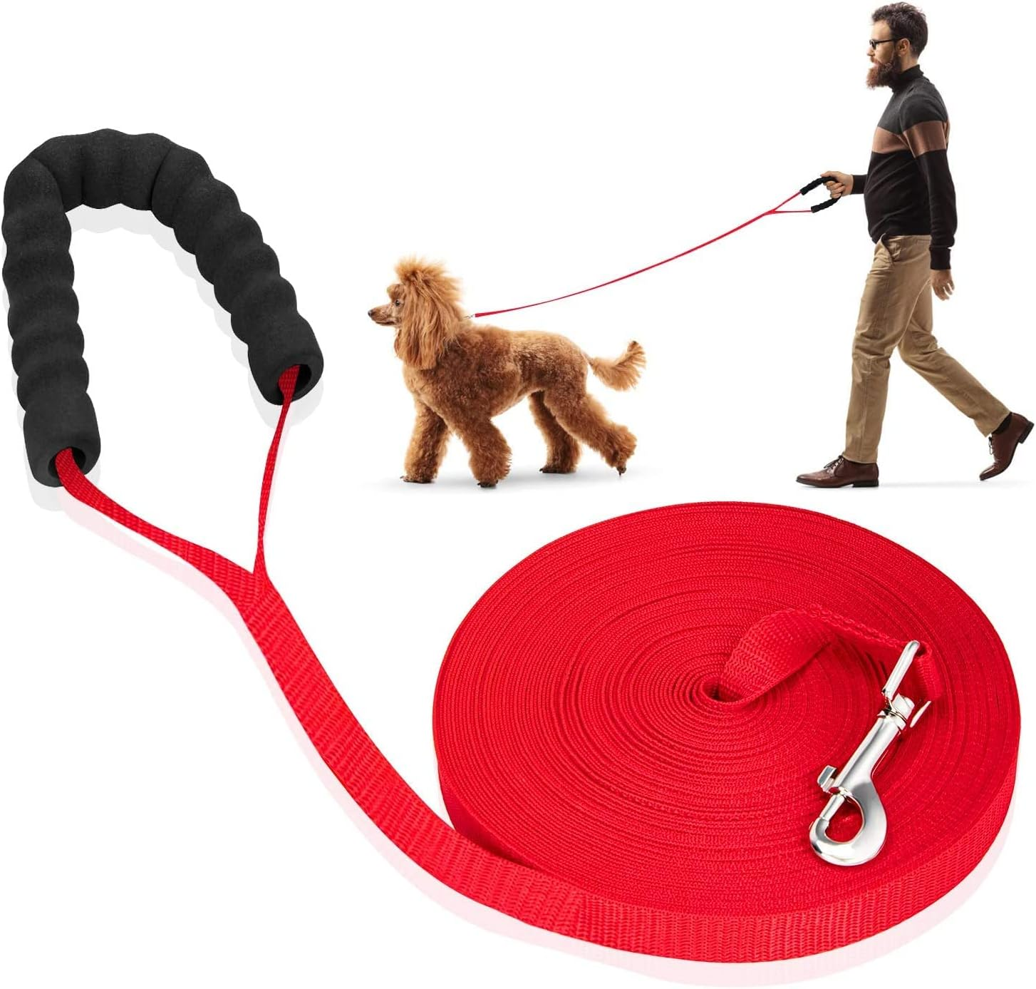 Mailence Recall Lead 50 M for Dogs, Large and Small Dog Lead, Cross Country Lead for Medium Dogs (Black)