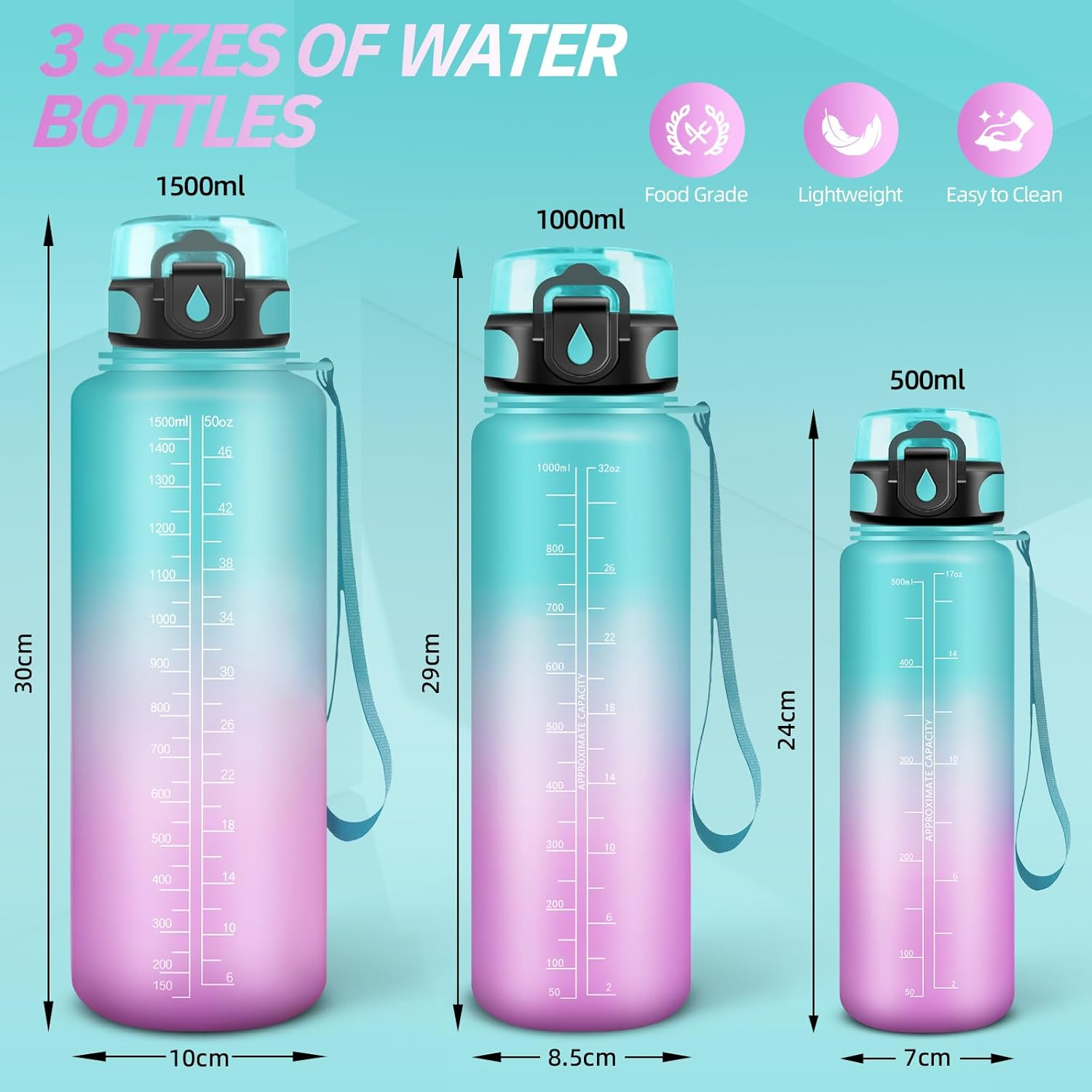 Children'S Water Bottle with Filter, Sports Water Bottle 500 Ml with Motivational Slogan, Leak-Proof Drinking Bottle, Can Be Carried, for School, Yoga, Outdoor, Hiking, Running, Green/Pink image number 6