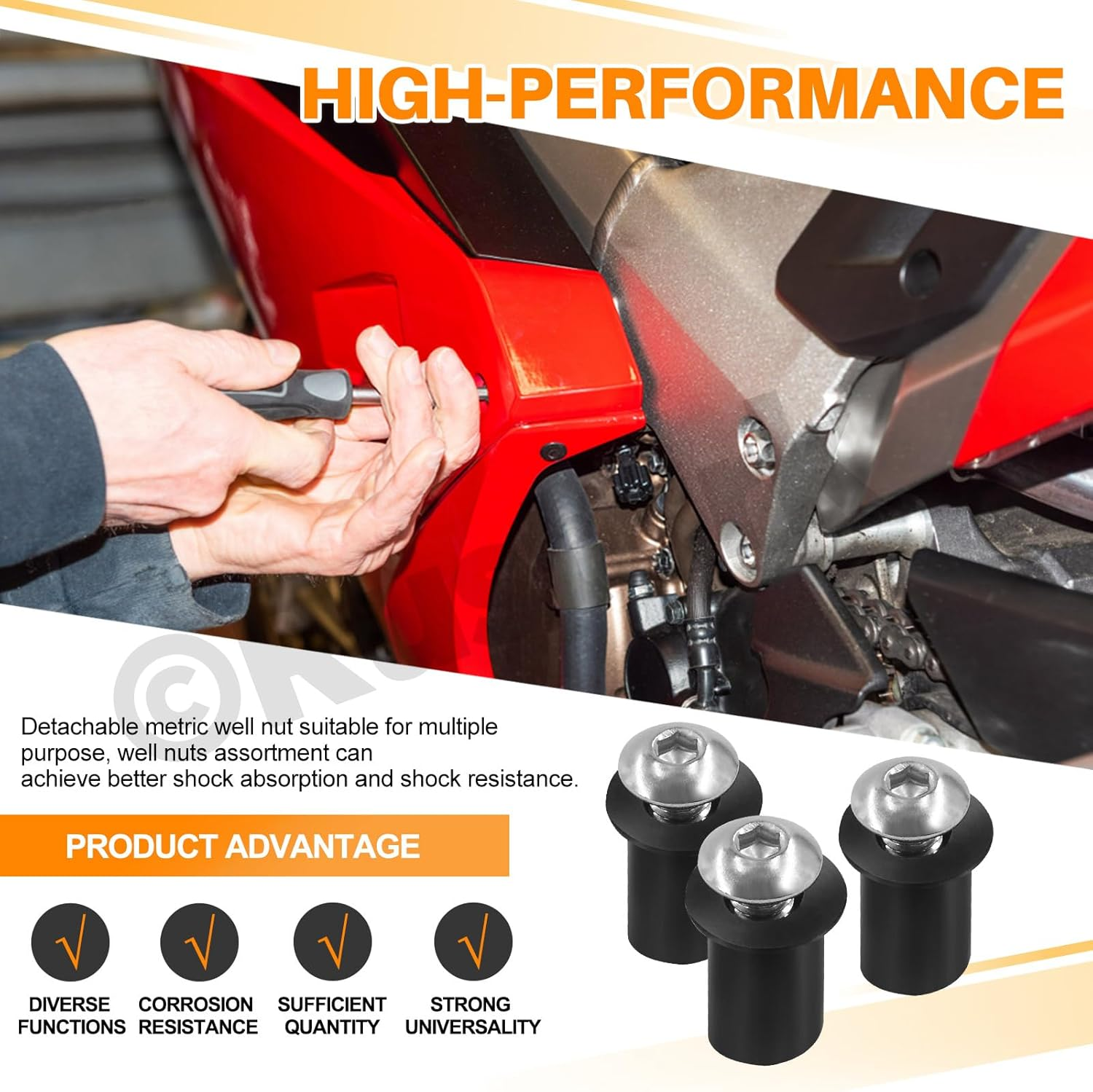 20Pcs M5 Rubber Well Nuts Black Neoprene Well Nuts Expansion Brass Nuts Windshield Fairing Nuts Windscreen Rubber Nut for Fairing Kayak Motorcycle Boat image number 5