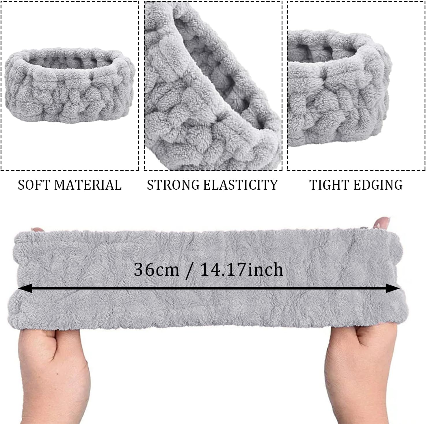 SYEYCW 4 Pcs Headband for Washing Face, Facial Makeup Headband, Coral Fleece Spa Beauty Headband, Elastic Soft Terry Cloth Hairband, for Shower, Yoga, Sports, Skincare, Black, Grey, Pink, White image number 4