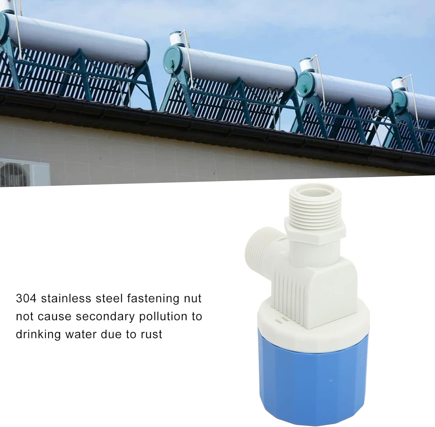 Float Valve, Nylon Inner Top Water Inlet Automatic Water Level Control Valve, Auto off Water Float Valve with Stainless Steel Nuts for Solar, Water Tank, Tower, Pool (3/4) image number 3