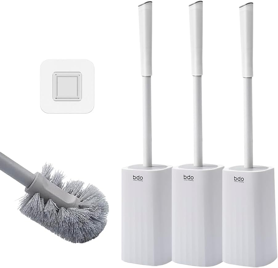 Wiseuwise Premium Toilet Brush and Holder 2 Set - 48 Cm Long Handle Wall Mounted, Drip Proof Design, Thick Bristles for Deep Cleaning, Grey (2 Toilet Brush Set Gray)