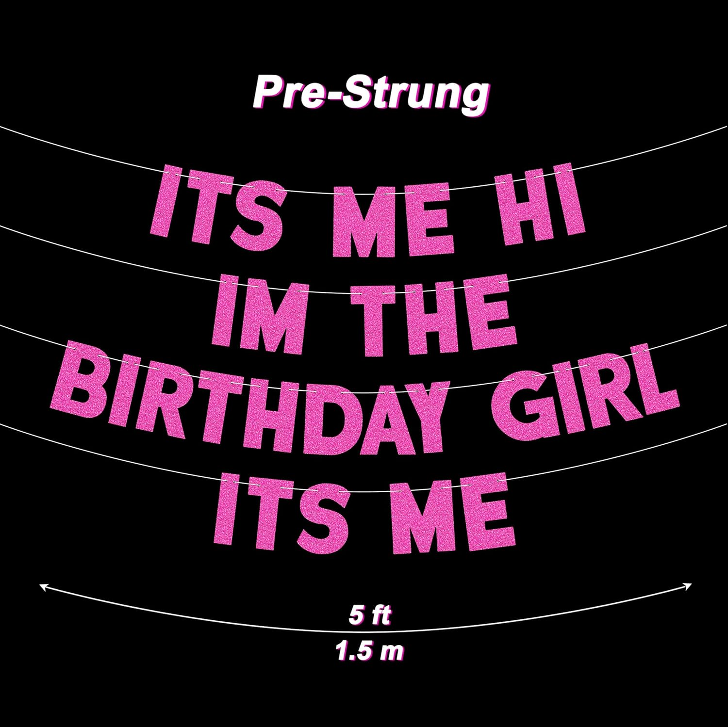 Pre-Strung Birthday Banner It'S Me Hi I'M the Birthday Girl It'S Me Glitter Pink Banner for Taylor Swifties Birthday Party Decoration image number 4