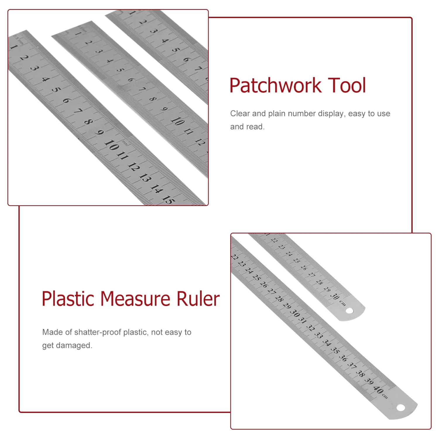 Alipis 3Pcs Stainless Steel Ruler Double-Sided Metal Measuring Scale Precision Office School Rulers Easy to Store