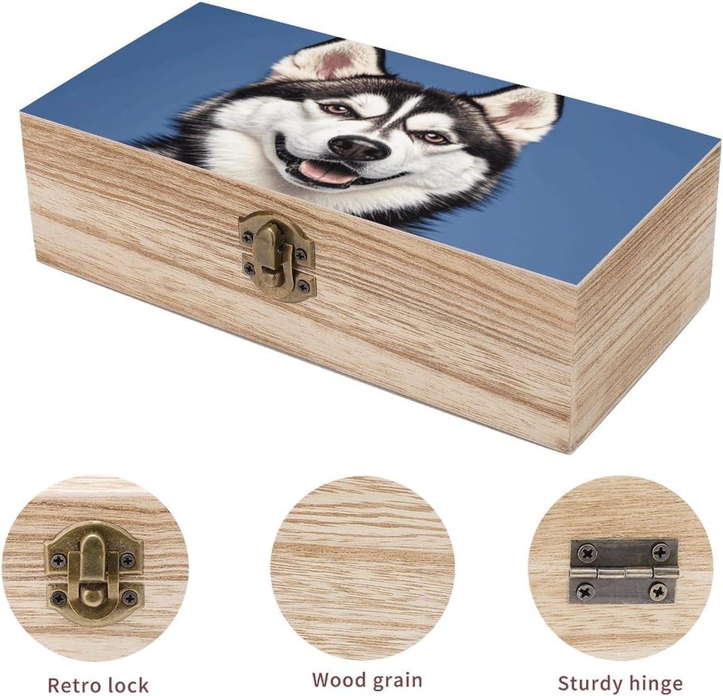 Husky Dog Wooden Box Wood Wedding Keepsake Boxes with Lids Small Decorative Boxes Lightweight Wooden Memory Storage Box for Crafts Keepsakes Jewelry Photo Letter Storage image number 4