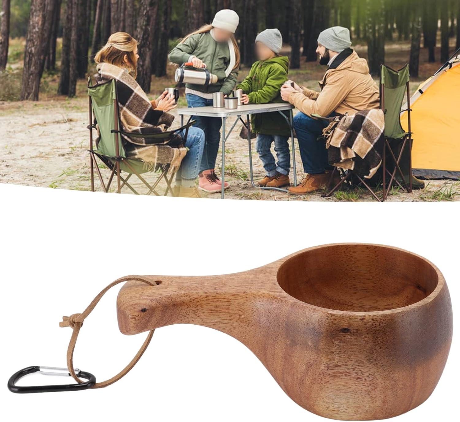 Wooden Water Cup, Nordic Style Wooden Mug with Leather Lanyard, Portable Outdoor Camping Hiking Drinking Cup, Portable for Coffee Tea Milk. image number 6