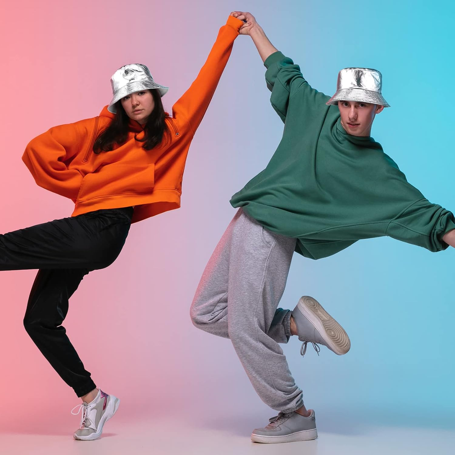 SATINIOR 2 Pcs Metallic Bucket Hat Unisex Trendy Fisherman Hat Reversible Foldable Packable Cap Double Side Hat Hip Hop