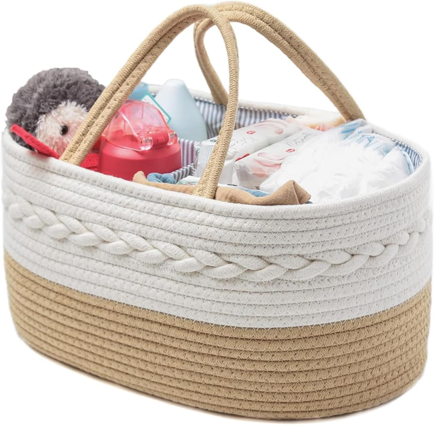 Diaper Caddy Organizer for Baby, Cotton Rope Baby Gift Basket, Portable Diaper Organizer for Changing Table, Diaper Nursery Storage Organizer for Baby Stuff, Baby Shower Gifts for Newborn