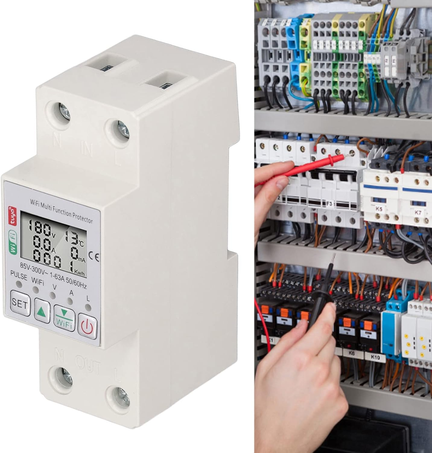 Wifi Smart Power Meter Switch, 63A 300V Real Time Smart Energy Monitor Switch, over Current Voltage Wifi Voice Remote Control Usage Monitor with Timer for Tuya APP image number 2