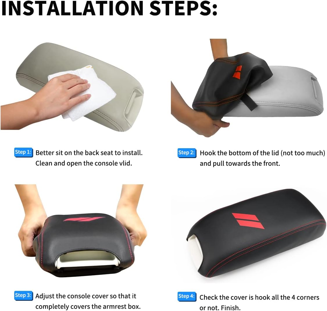 INTGET Center Console Cover for Dodge Journey 2011-2020 Middle Amrest Cover (Black Leather Red Stitches with Pattern) - Black Leather Red Stitches With Pattern image number 6