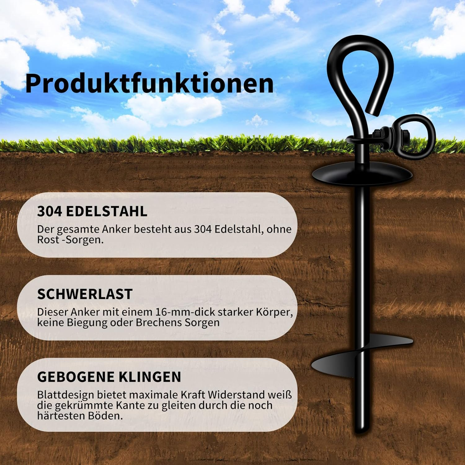 Ground Anchor for Dogs Large, Anchor Spike for Dog Camping, Spiral Stoves Ground Anchor Dog Heavy Dut, Ground Hook Dogs for Large Dogs, Dog Stake for Garden, Dog Chin & Dog Grass image number 4