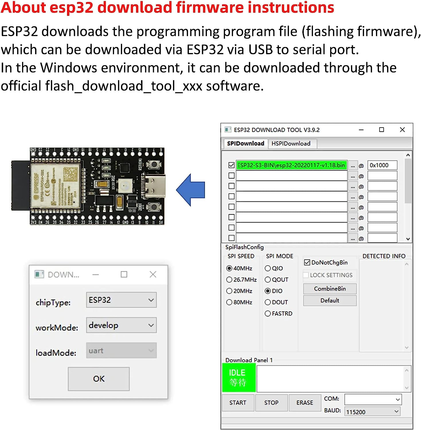 ESP32-WROOM-32E Board, 16Mb(128Mbit) Flash, Wifi, Bluetooth, USB Type C, PCB Antenna (2 Boards) image number 2