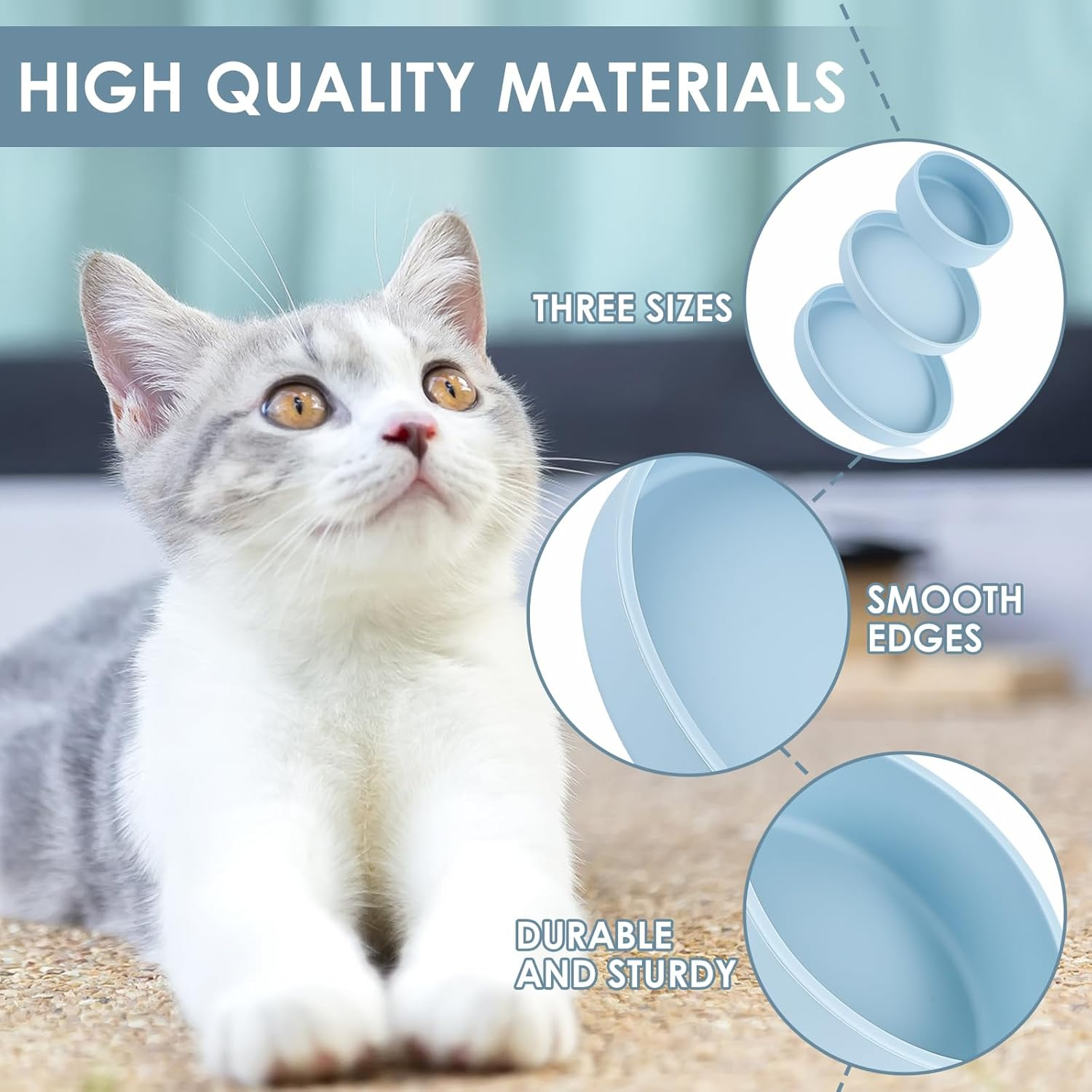 Feeding Bowl for Cats [Natural Silicone] Three Sizes (Multipurpose) | Cat Bowl | Cat Bowl for Dry Food and Wet Food | Water Bowl (Blue) image number 3