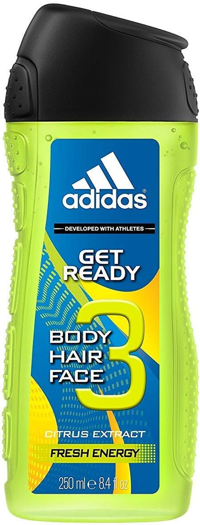 Adidas Get Ready Shower Gel 3-In-1, Sparkling Fresh Citrus Fragrance for Body, Hair & Face, Ph-Friendly, 250 Ml