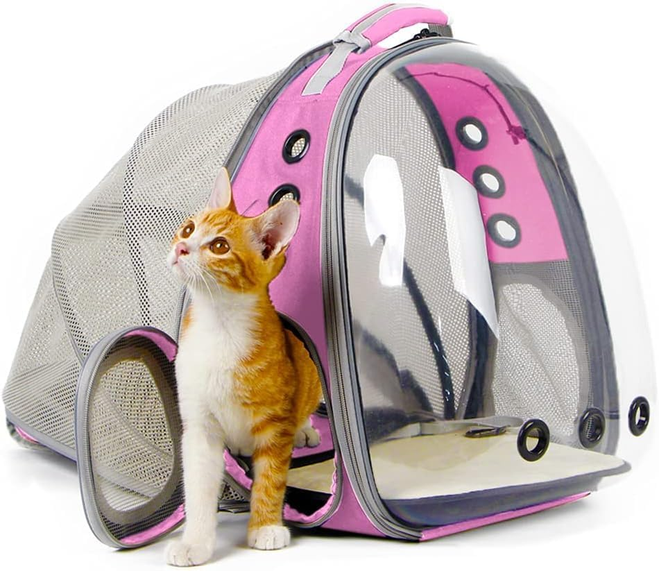 Clear Cat Backpack Carrier, Back Expandable Pet Backpack for Small Dog, Space Capsule Bubble Transparent Kitten Carry Bag for Traveling and Hiking, Airline Approved