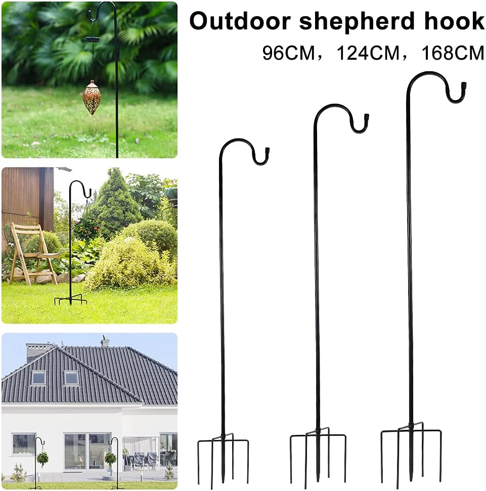 Shepherd Hook Bird Feeder Pole with 5 Prongs Base Adjustable Garden Hanging Stake for Wedding Decor, Hanging Solar Lights, Plant Hanger, Lantern, Basket Hanger, Wind Chime, Metal Hanger Hook (66 Inch)