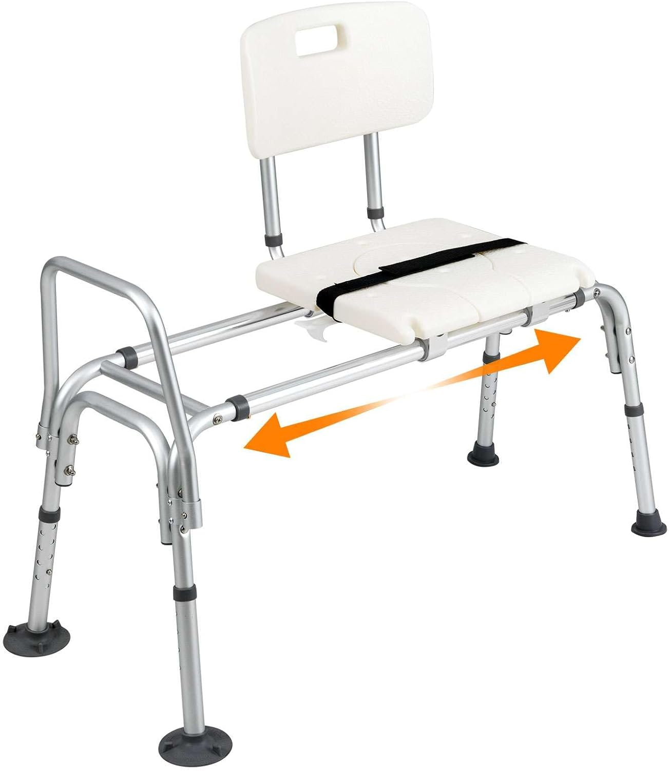 Costway Sliding Tub Transfer Bench, Height Adjustable inside Bathtub Chair with Extra-Wide Seat, Backrest, Armrest and Safety Belt, Non-Slip Shower Chair for Elderly and Disabled