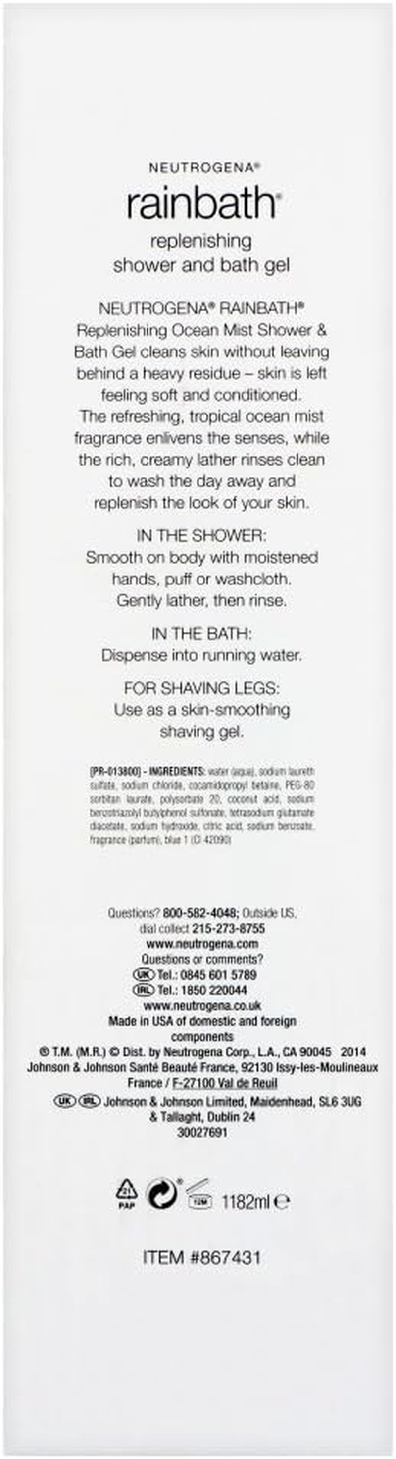 Neutrogena Rainbath Replenishing Shower and Bath Gel, Ocean Mist, 40 Fl.Oz. image number 1