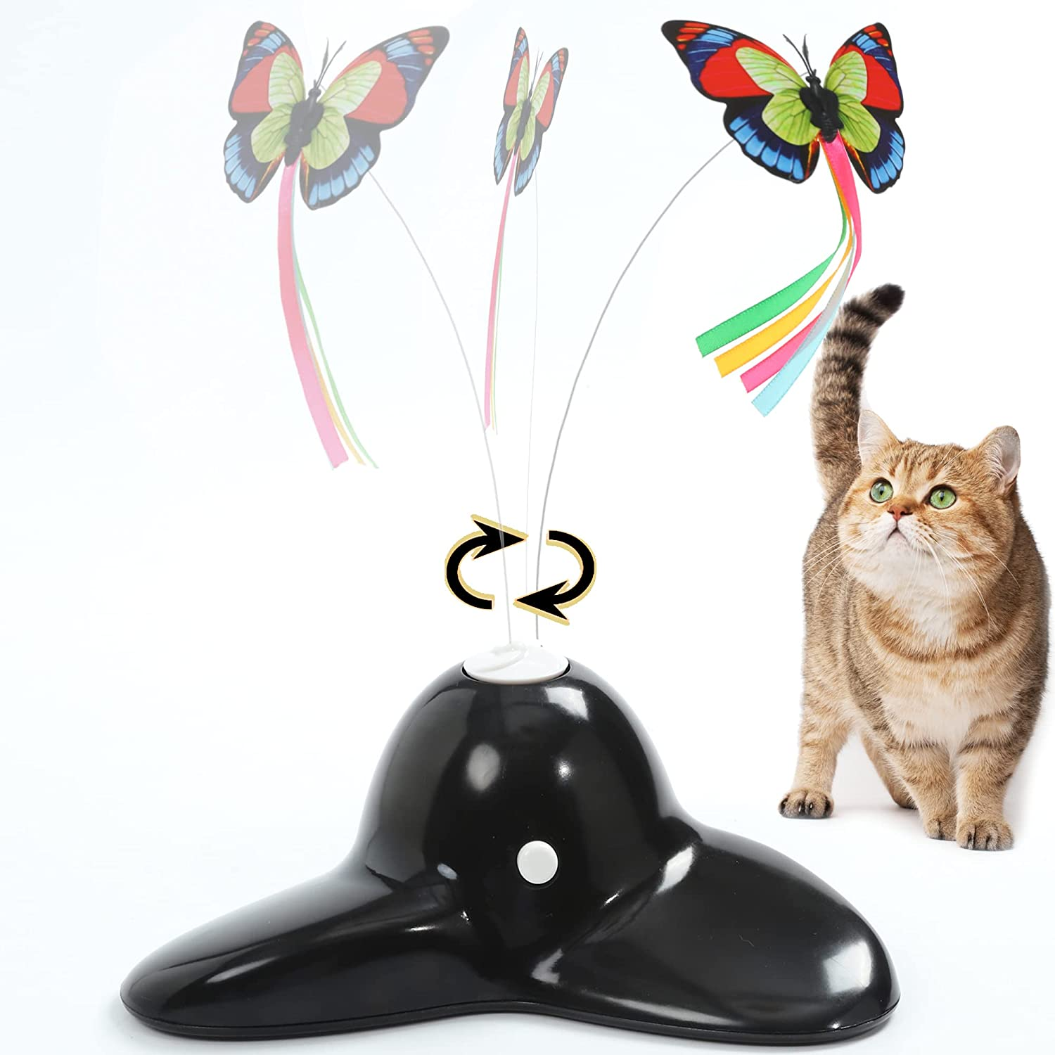 Vealind Indoor Interactive Play Teaser Cat Toy with 360&deg;Electric Rotating Butterfly (Black)