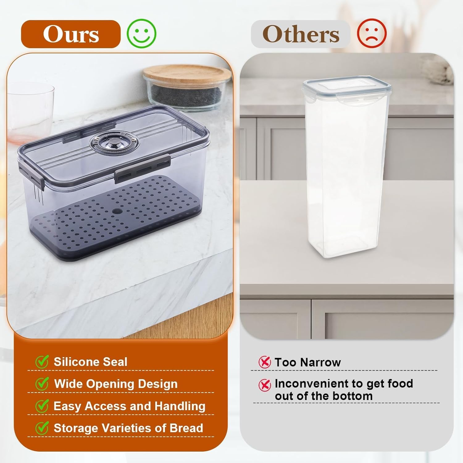 Bread Box for Homemade Bread, Bread Boxes for Kitchen Counter Airtight, Time Recording Bread Storage Container with Lid, Bread Containers Storage Airtight Loaf Bread Keeper, Grey image number 1