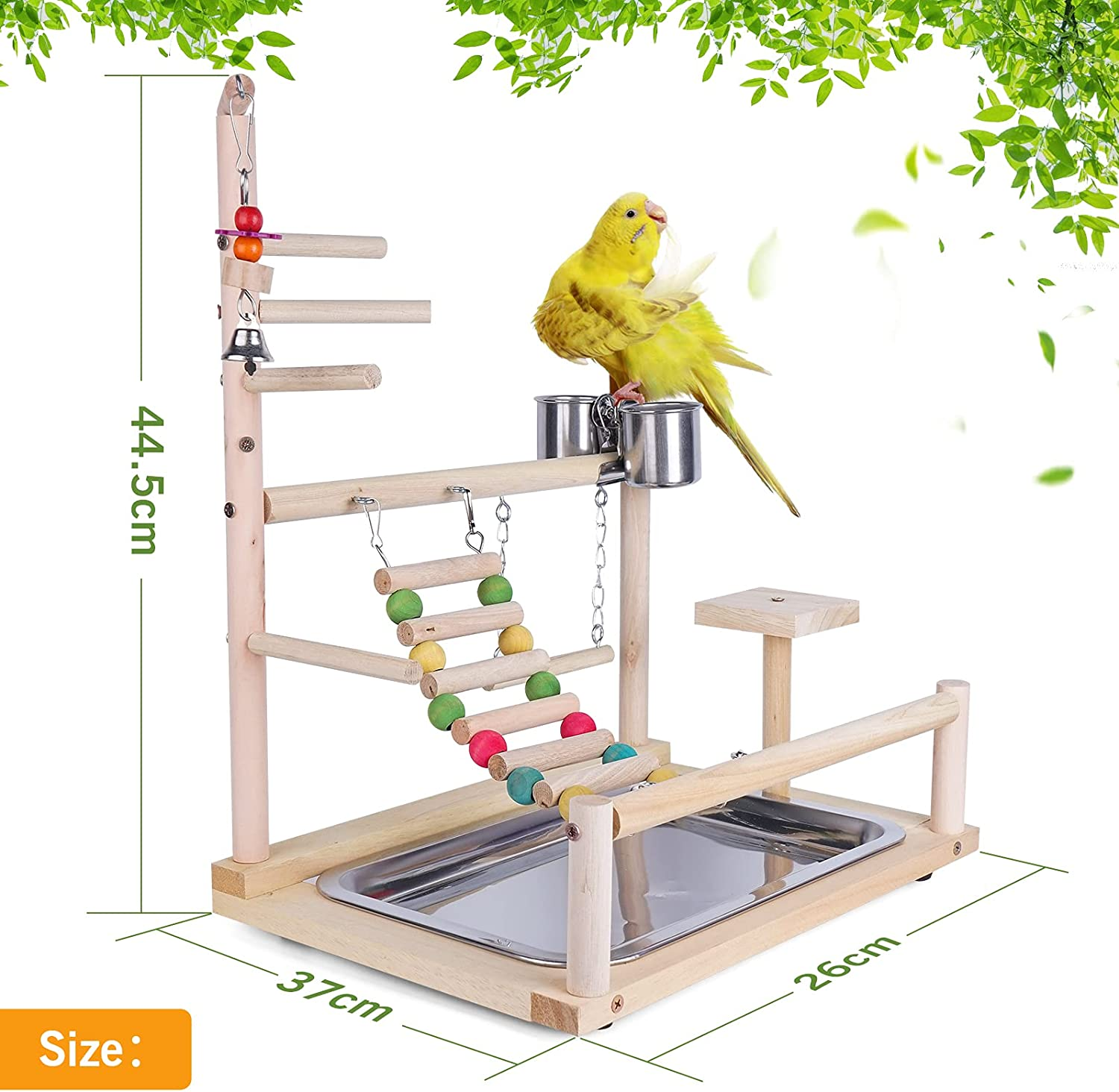 Roseflower Parrots Bird Wooden Playstand, Birdcage Playground Play Gym Parakeet Playpen Ladder with Feeder Cup and Tray, Bird Toys Swing Exercise Toy #4