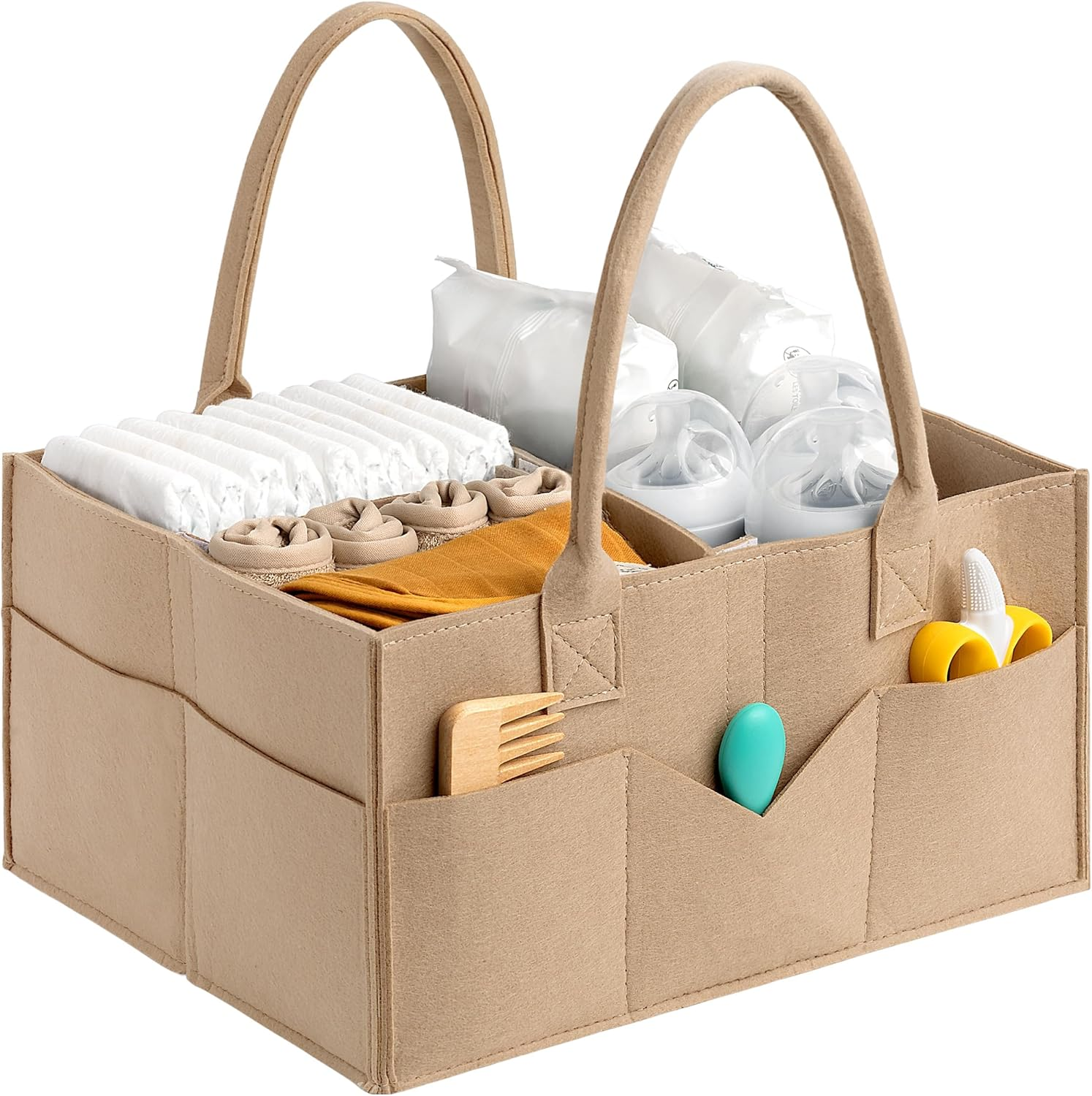 ZANZER All-In-One Diaper Caddy - Nursery & Car Storage Organizer, Portable Changing Table Essential, Baby Gift Basket for Boys & Girls (Taupe) image number 2