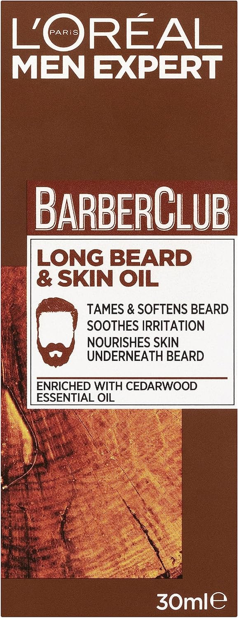 L&rsquo;Or&eacute;al Paris Men Expert Barber Club Long Beard & Skin Oil 30Ml, with Cedarwood & Essential Oil, to Tame & Soften Beard, Sooth Irritation & Nourish Skin image number 2