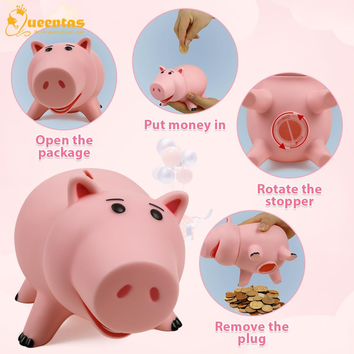 QUEENTAS Hamm Toy Story Piggy Banks for Kids Large Pig Money Box Pink Plastic Savings Bank for Children Kids Practical Birthday image number 1