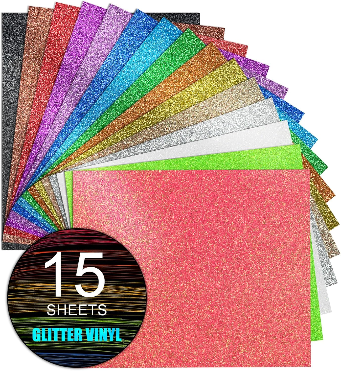 Merrymade Glitter Heat Transfer Vinyl HTV 12"X10" Bundle 15 Sheets, Glitter Iron on Vinyl for Cricut & Silhouette Cameo - HTV Easy to Cut & Weed for T Shirts, Caps & Other Craft Design(Assorted) image number 5