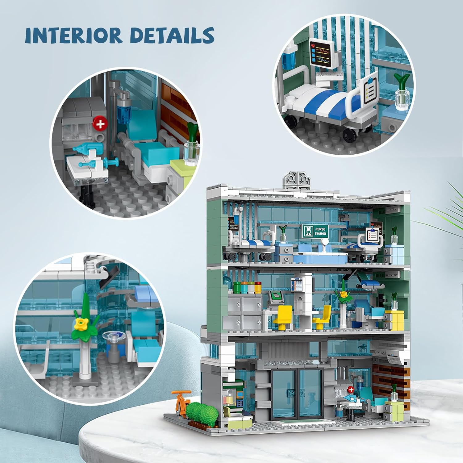 City Hospital Toy Building Set with LED Lighting, Compatible with , Modular Three-Story Architecture Set for Adults, Gift Idea for Kids Ages 10 and up (1350 Pieces) image number 4