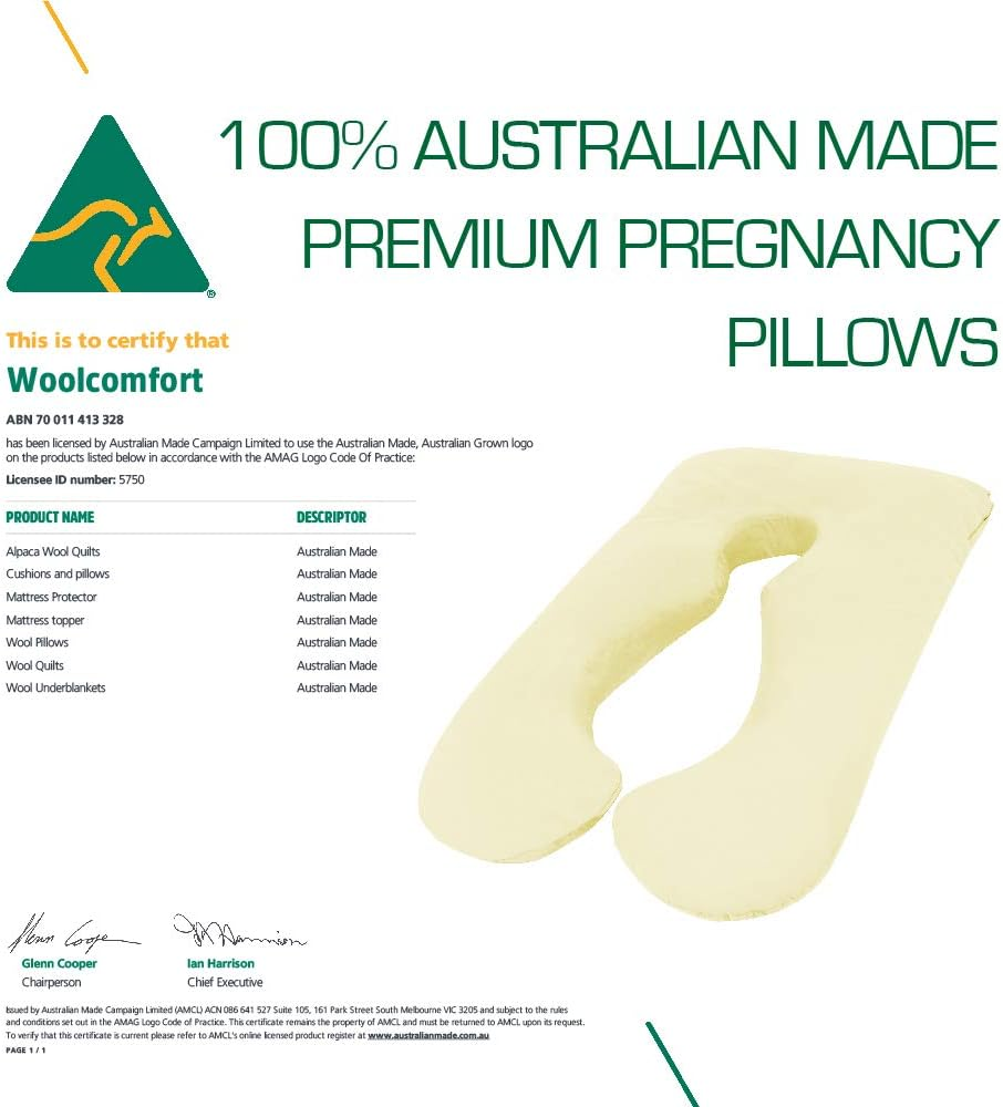 Woolcomfort Australian Made Pregnancy/Maternity/Nursing Pillow Body Feeding Support (Pillowcase Included) (Cream) image number 1