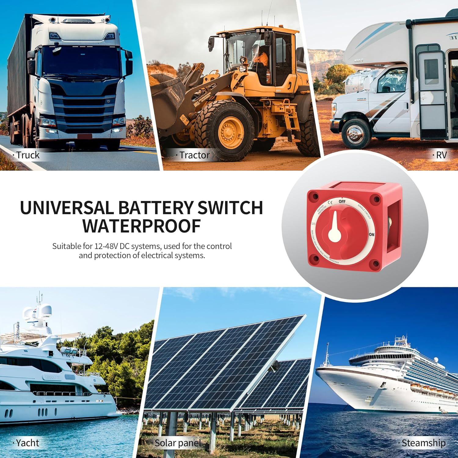 Boat Battery Disconnect Switch Waterproof 12V 48V Battery Shut off Switch On/Off 300A Heavy Duty & Ignition Protected Power Kill Switch for Marine Car RV Truck image number 1