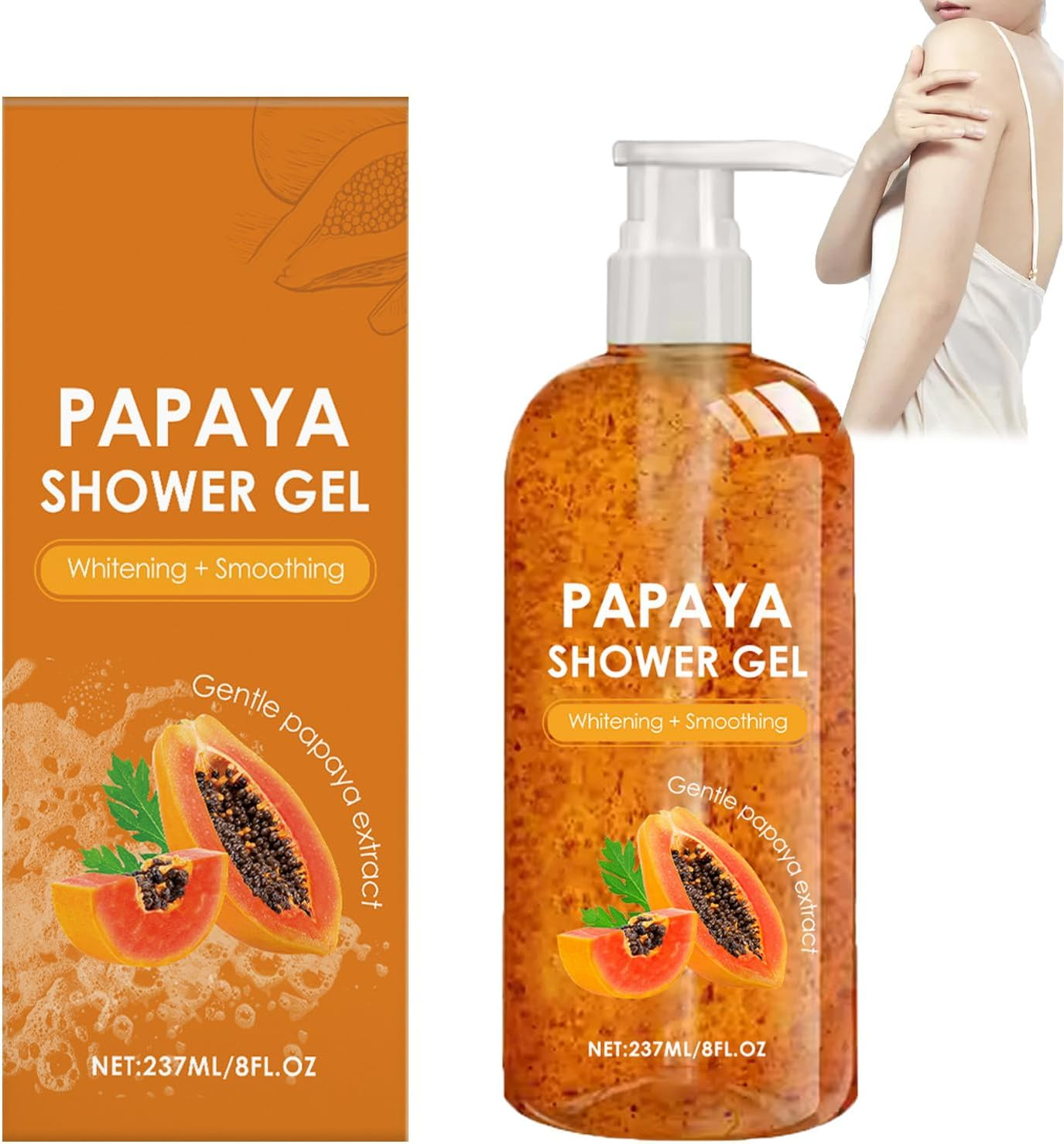 Papaya Shower Gel,Papaya Brightening Shower Gel for Women,Exfoliating Body Wash with Organic Papayas Extract,Moisturizing & Whitening,Smoothing & Deep Cleansing,Gentle for All Skin Types (1 PCS)