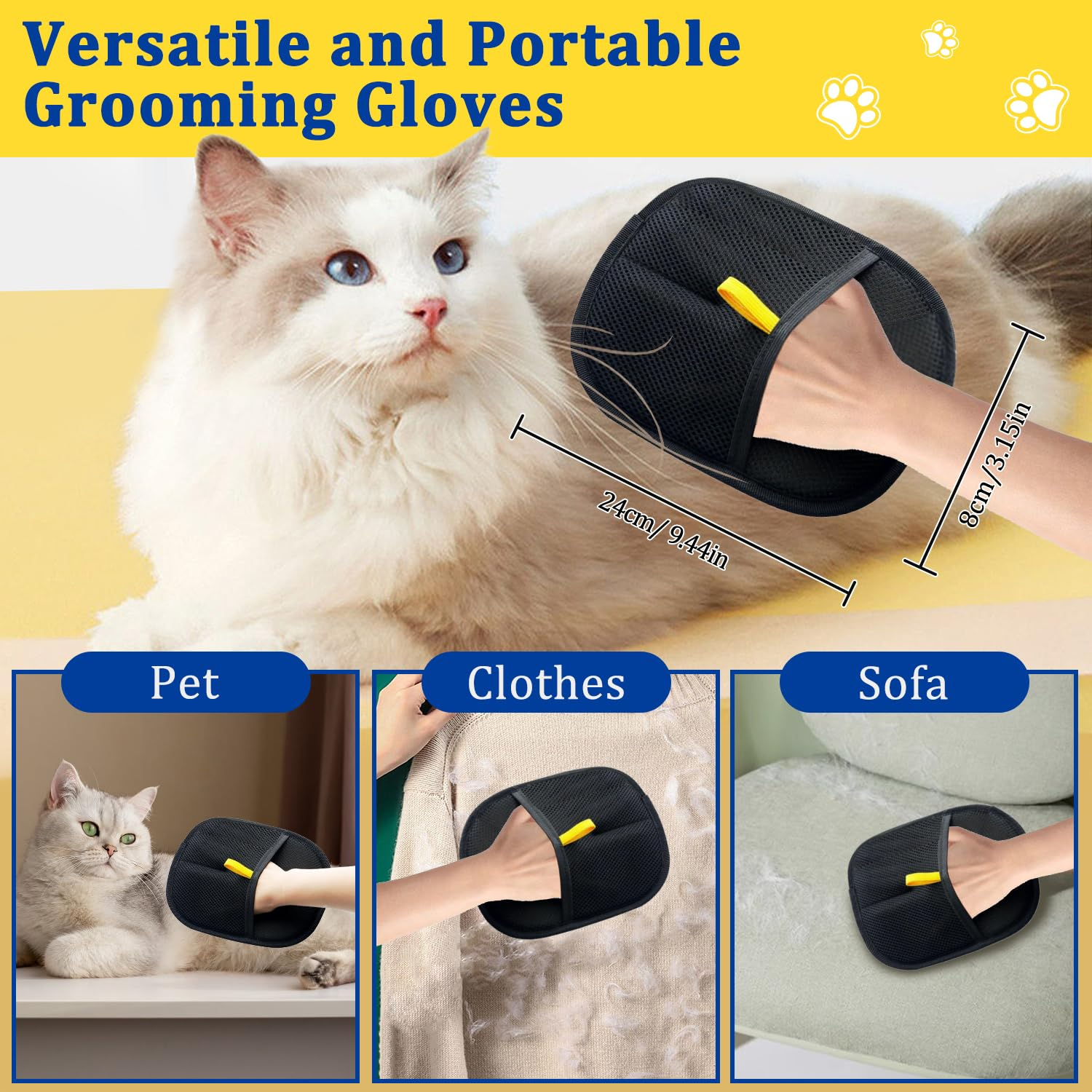 Xinrongda Pack of 2 Brush, Pet Hair Remover, Fingerless Cat, Double Sided Grooming Glove, Reusable Antistatic Gloves, Double-Sided, Fur Magnetic Glove for Washing, Hair Removal image number 1