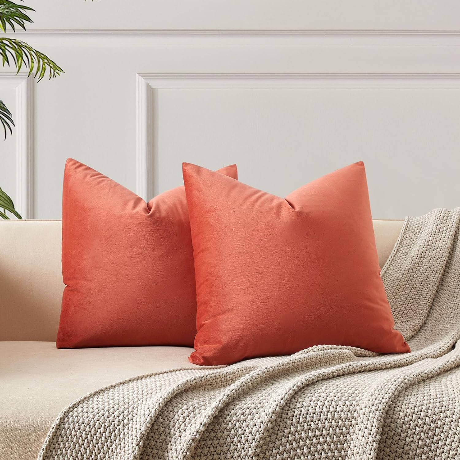 JUSPURBET Decorative Velvet Throw Pillows Covers for Couch Bed Sofa,Pack of 2 Luxury Solid Soft Cushion Cases,26X26 Inches,Khaki