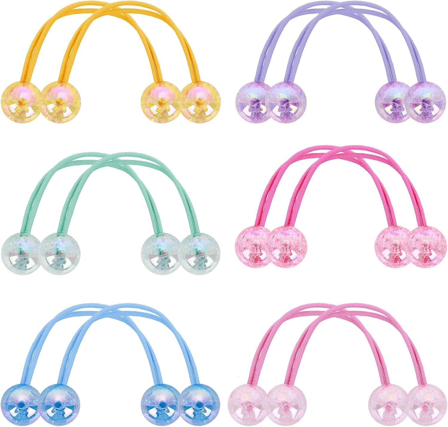 Xiciki Pack of 12 Girls Elastic Hair Ties Hair Band Colorful Double Balls Elastic Hair Band Soft Girls Circle Beads Colorful Elastic Hair Bands image number 2