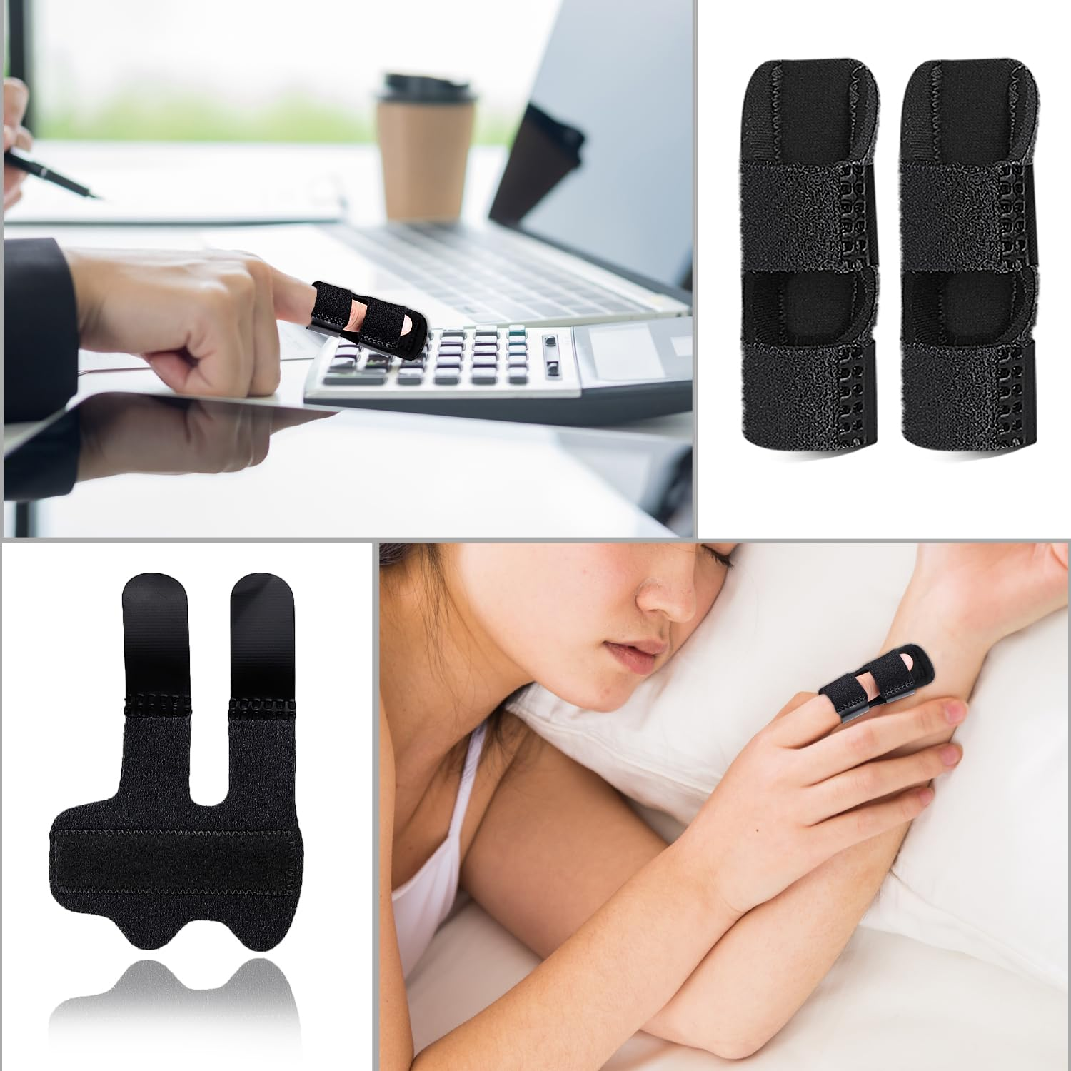 4 Pcs Trigger Finger Splints/Brace for Knuckle Immobilization, Broken Finger Protection, Straightening & Arthritis Pain Relief (Black) - Blue image number 2