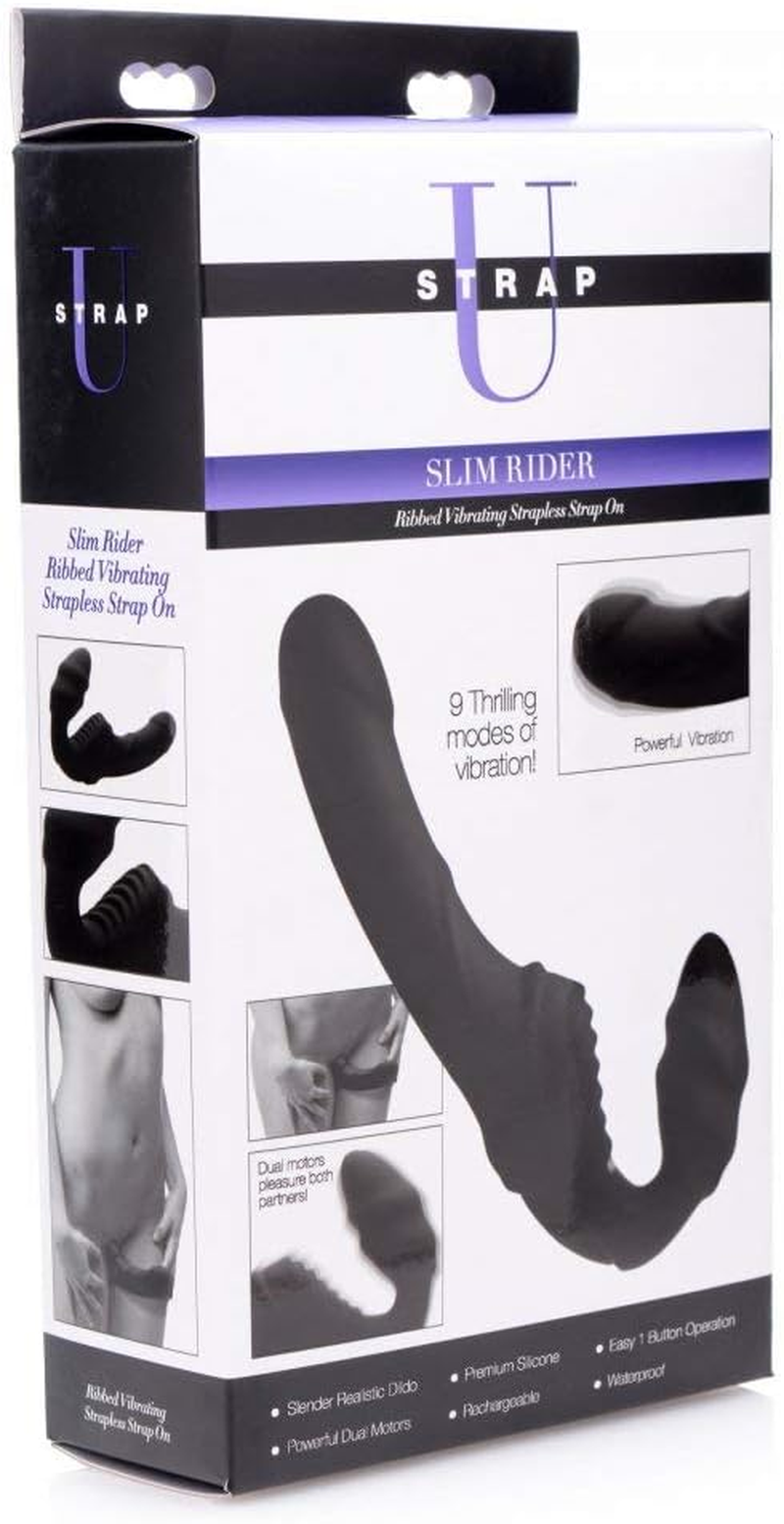 Strap U Slim Rider Ribbed Vibrating Silicone Strapless Strap On