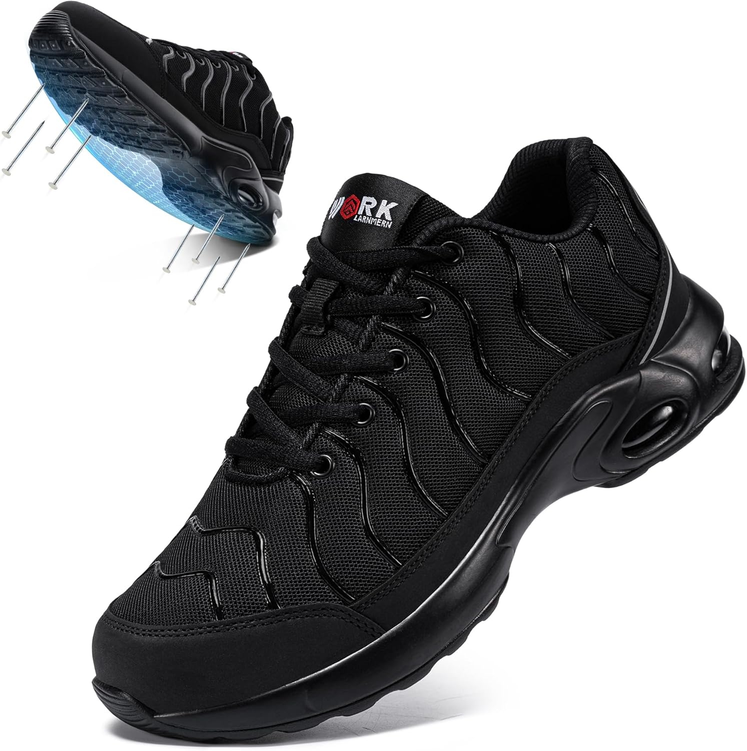 LARNMERN Air Cushion Steel Toe Shoes for Men Wide Women Lightweight Puncture Proof Work Safety Sneakers Breathable Slip Resistant Tennis Shoe