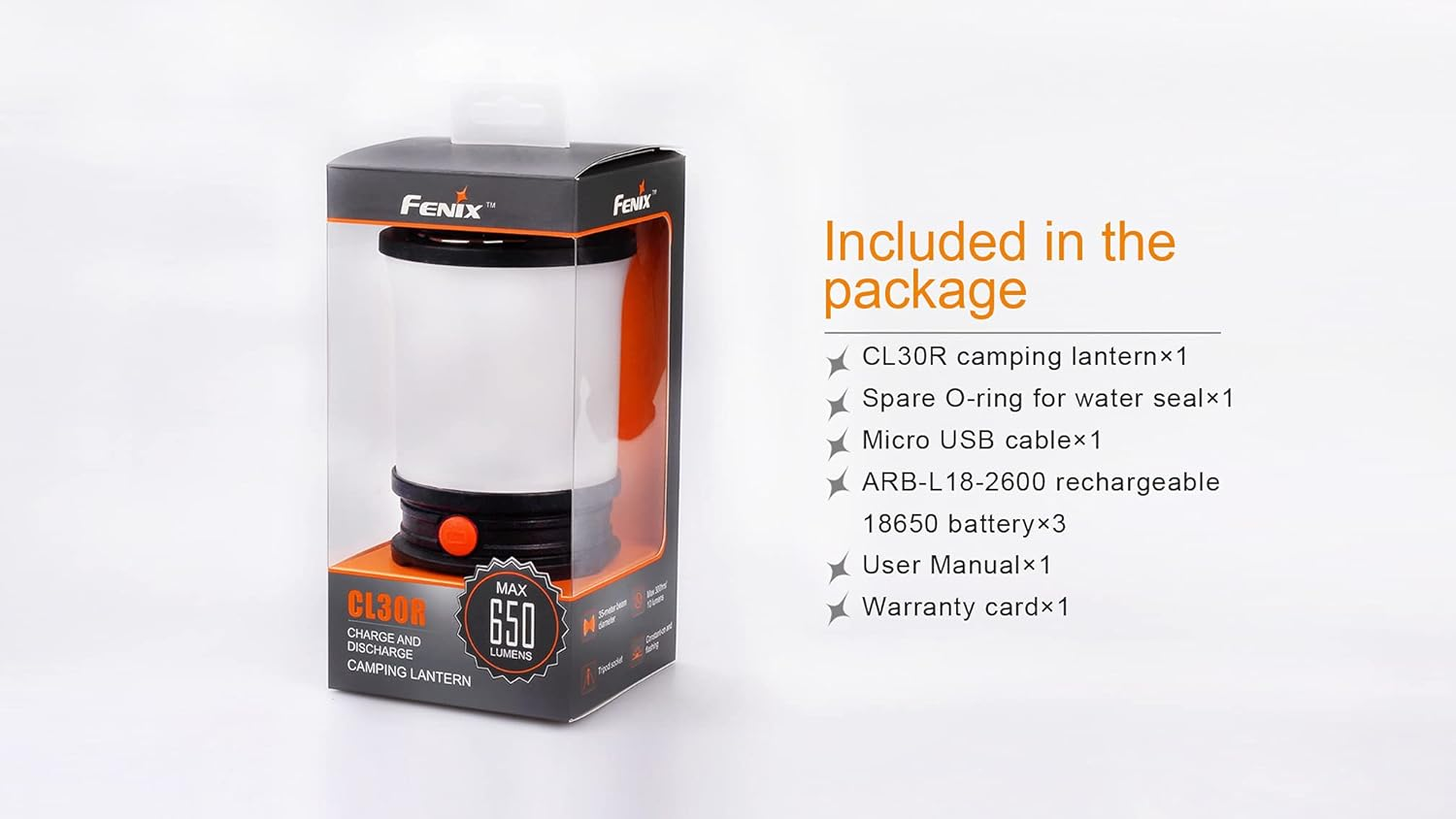 Fenix CL30R 650 Lumen Rechargeable Camping Lantern with Upto 400Hrs Runtime & 6 Brightness Levels &ndash; IPX-7 Waterproof Camping Light for Outdoor Activities &ndash;USB Chargeable Led Lantern image number 1