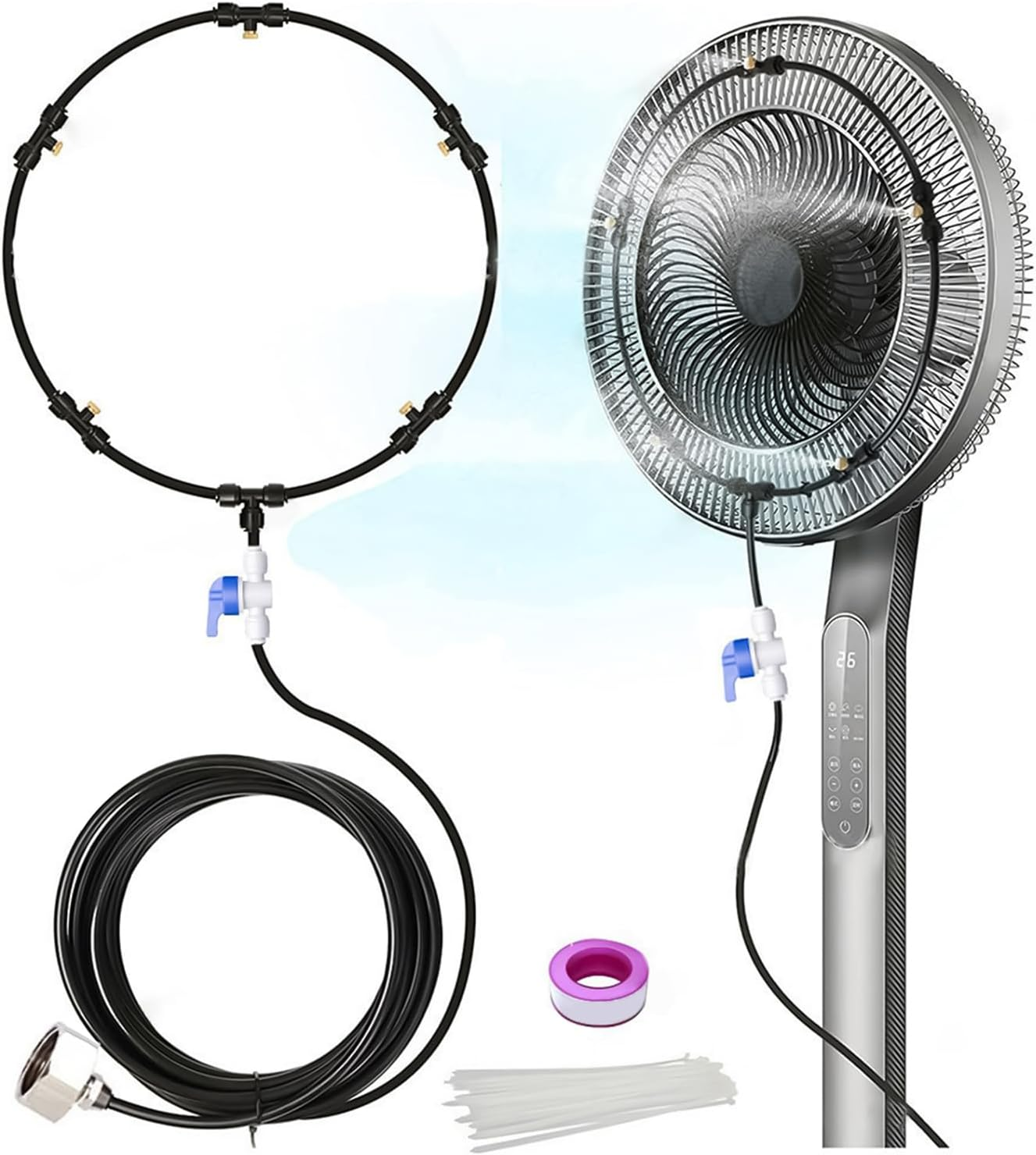 Fan Misting Kit,Outdoor Water Misting Hose for Fan - Hot Weather Water Sprayer 8-Meter Hose Multi-Nozzle Tool for Gazebo Event Tents Backyard Dog Kennel Patio Deck - Double Circle image number 7