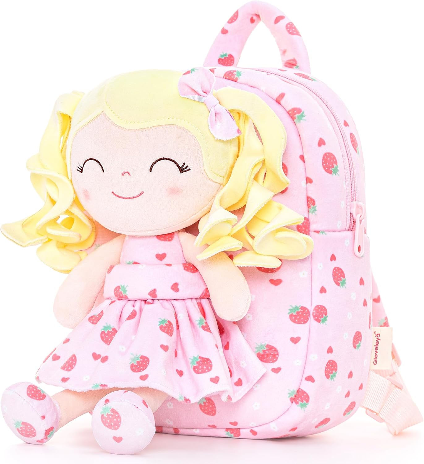 Gloveleya Toddler Backpack Baby Girl Gifts Curly Hair Plush Figures Dress Backpack Kids Backpack Curly Hair Spring Girl Fruit Section-Orange 9Inches