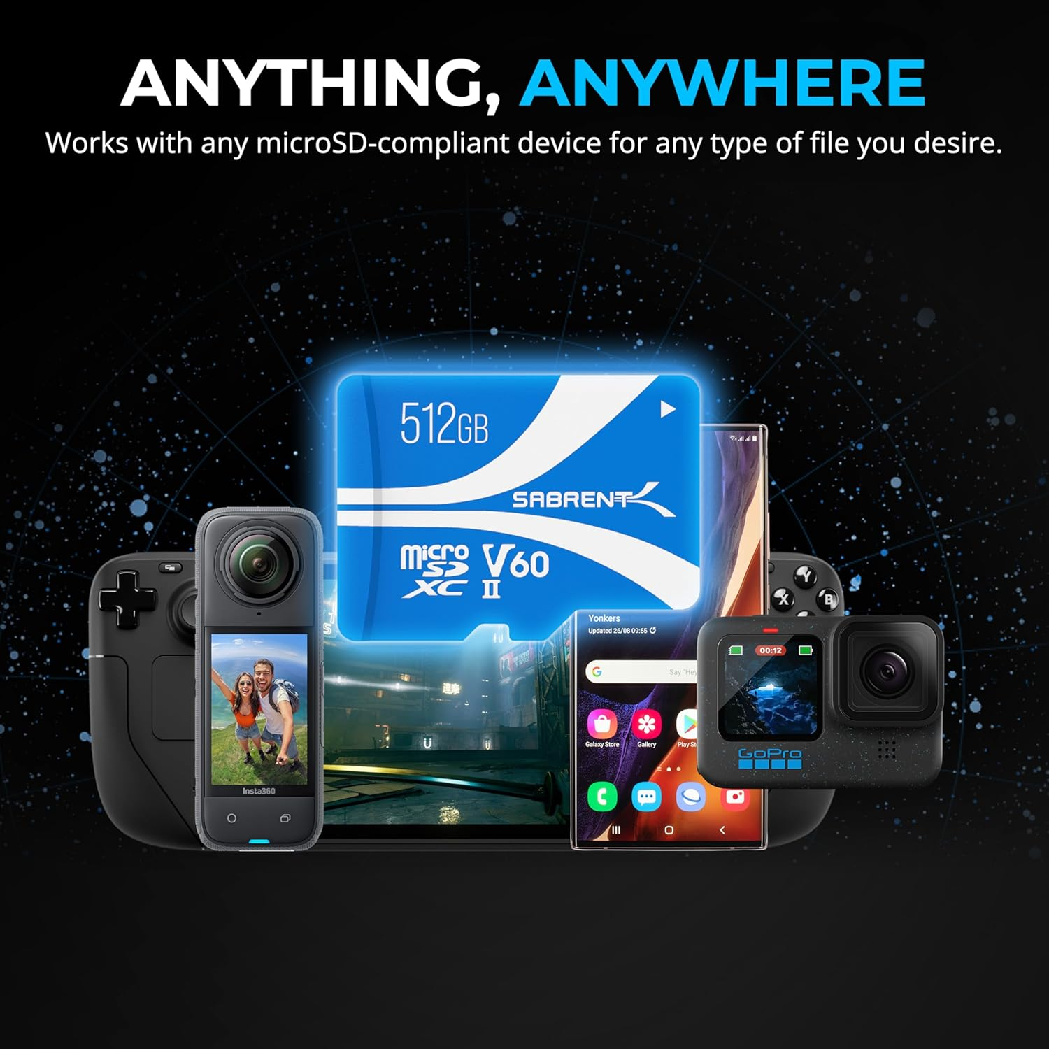 SABRENT Rocket V60 Microsdxc Memory Card | 512GB, V60 Specification, 8K Video, A1, UHS-II Compatible (SD-MT60-512GB)