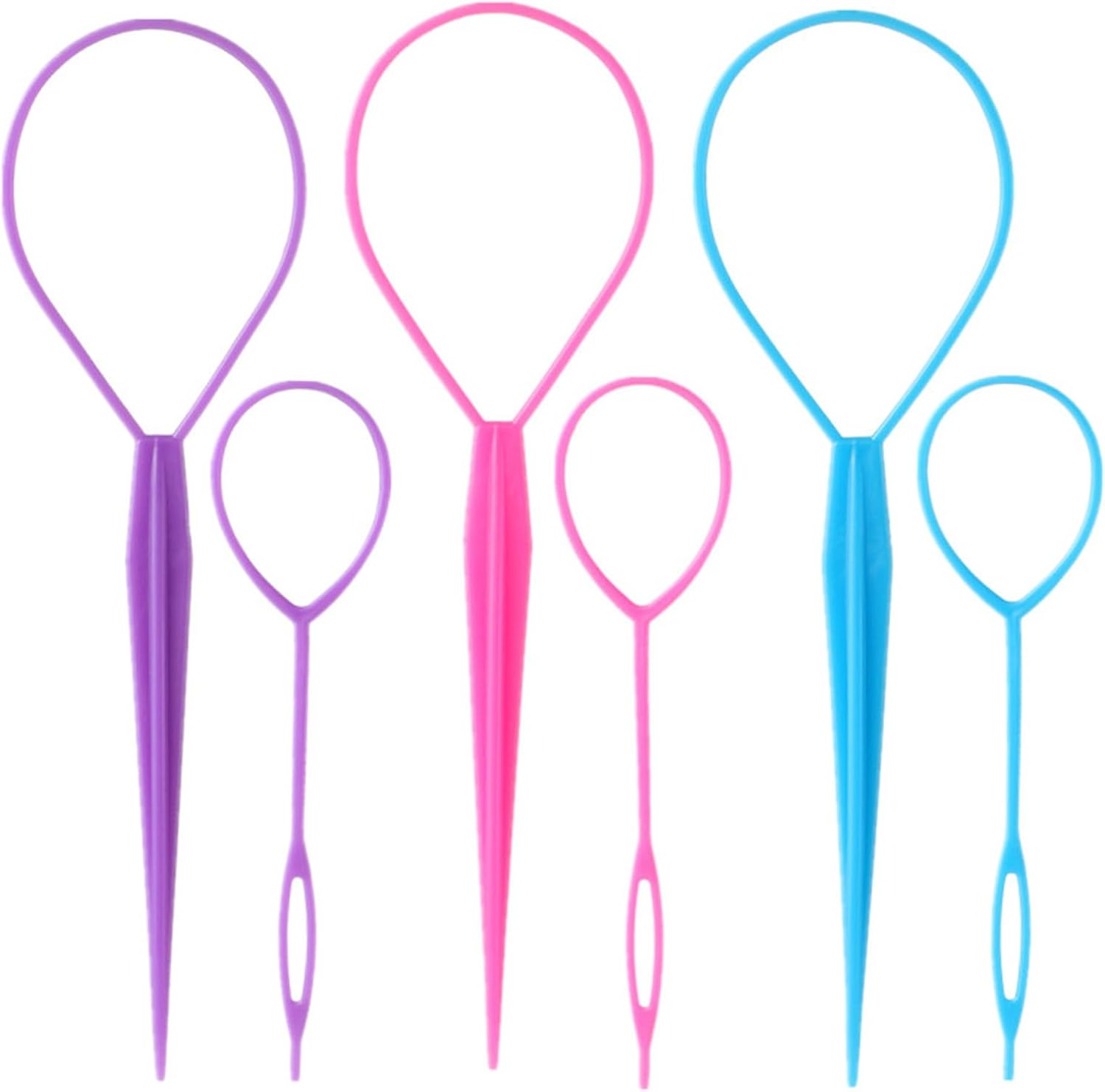 Aigee 6Pcs Topsy Tail and Hair Loop Styling Tool Set - Ponytail Makers, French Braid Loops in Large and Small, Hair Pull through Tools (Pink, Blue, Purple) for Women and Girls image number 5