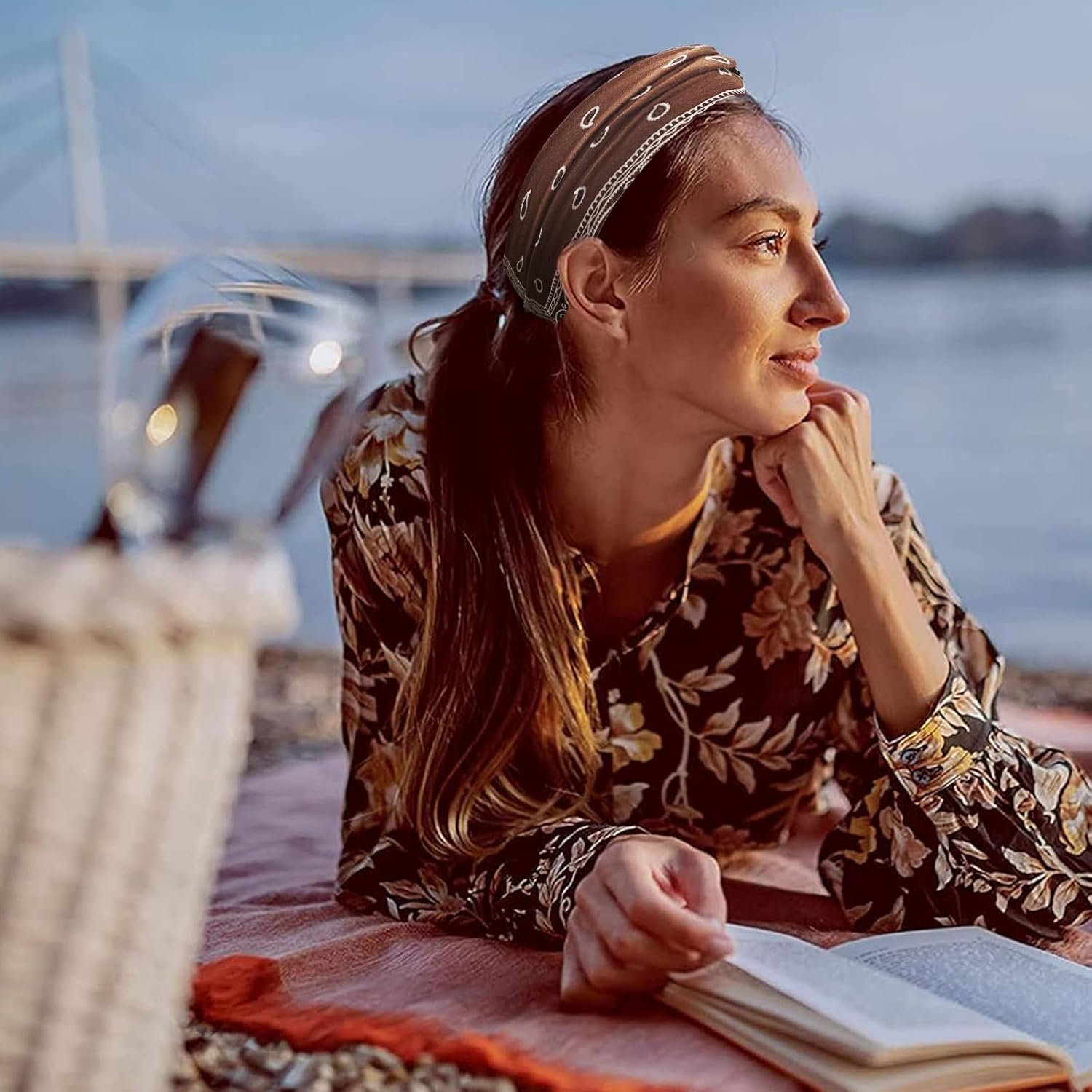 Women'S Hair Bands Wide Elastic Soft 6 Pieces Summer Boho Headband Print Hair Accessories Yoga Sports Hairband Multicoloured Thin Headbands (G) - Multi-Coloured 8 image number 6