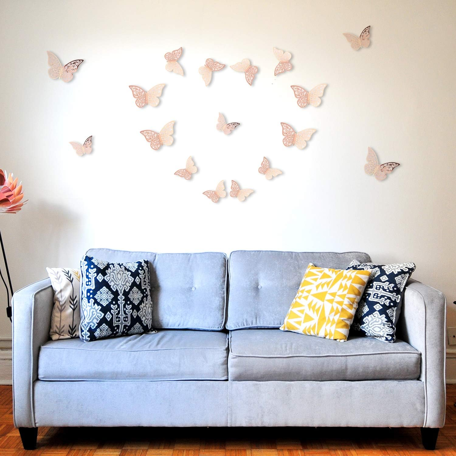 AIEX 24Pcs 3D Butterfly Wall Stickers 3 Sizes Butterfly Wall Decals Room Wall Decoration for Bedroom Party Wedding Decors(Rose Gold) image number 3