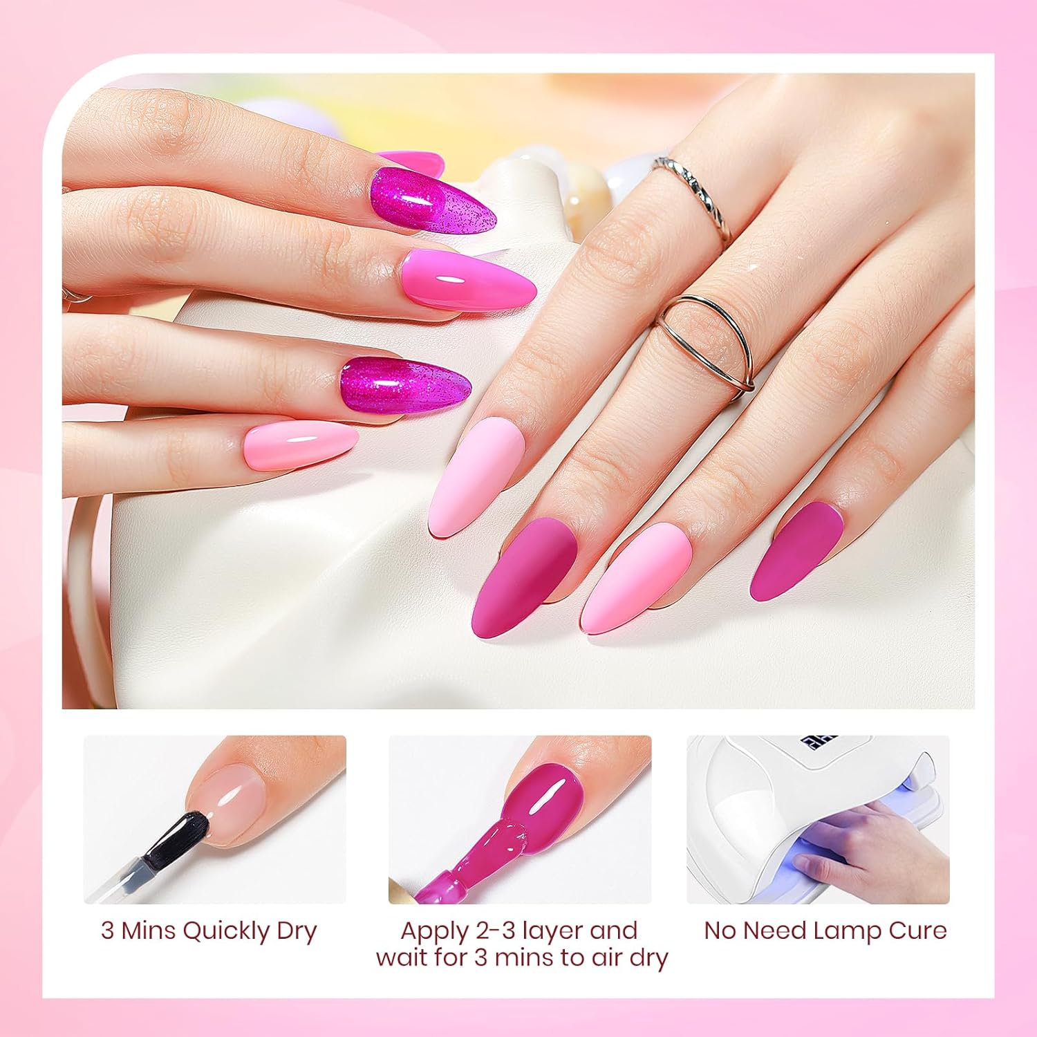 SUPWEE Pink Regular Nail Polish Set, Quick Dry Classic 6 Colors Popular Pink Glitter Easily DIY Stunning Manicure Salon at Home Women - Nude Color image number 7