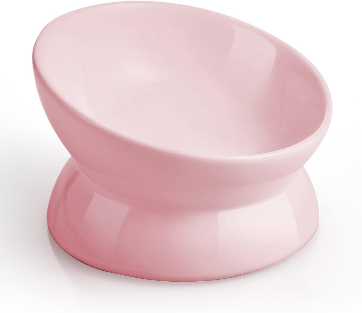 EP Leben Elevated Cat Food Bowl, 5 Oz Ceramic Raised and Tilted Water Bowl, anti Vomiting and Protect Pets' Spines Dishes for Small Dog, Fat Faced Cat, Kitten (Pink)