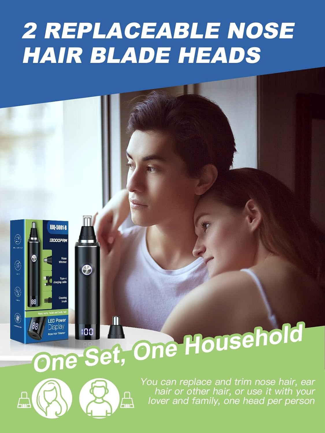 Ginity Ear & Nose Hair Trimmer with LED Display for Men Women,Painless USB Rechargeable Eyebrow & Facial & Nose Hair Trimmer Clipper,Professional IPX7 Waterproof Dual Edge Blades (Black) image number 3